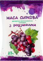 Масса творожная 23% десертная молокосодержащая сладкая с изюмом ПП Дживальдіс м/у 185г