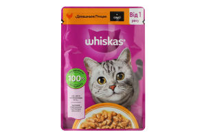 Корм консервированный полнорационный для взрослых котов С домашней птицей в соусе Whiskas д/п 85г