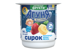 Творожок 3.9% для детей от 8мес с наполнителем фруктовым Клубника-банан-мелисса Агуня ст 90г