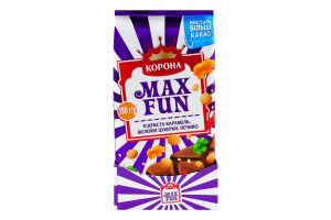 Шоколад молочний Іскриста карамель-желейні цукерки-печиво Max Fun Корона м/у 150г