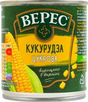 Кукуруза сахарная из целых зерен консервированная стерилизованная вакуумированная Верес в/с ж/б 170г