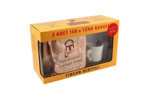 Кофе молотый турецкий + кофейная чашка в подарок Kurukahveci Mehmet Efendi к/у 3х100г