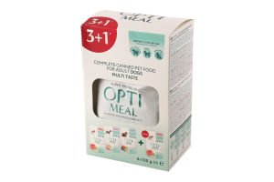 Корм консервированный полнорационный для взрослых собак Multi Taste Super Premium Optimeal к/у 4х100г
