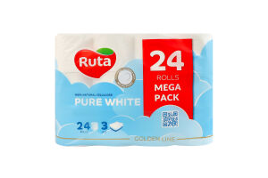 Папір туалетний 3-х шаровий Pure white Ruta 24шт