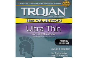 Trojan Sensitivity Ultra Thin Premium Lubricant Premium Latex Condoms - 36 CT