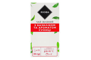 Чай зеленый байховый мелкий с базиликом и ароматом земляники RIOBA к/у 15х2г
