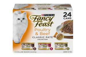 Purina Fancy Feast Cat Food Classic Pate Collection Poultry & Beef - 24 Ct