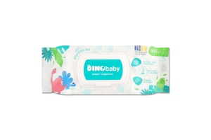 Серветки вологі дитячі з екстрактом алое та ромашки 110шт з клапаном DinoBaby