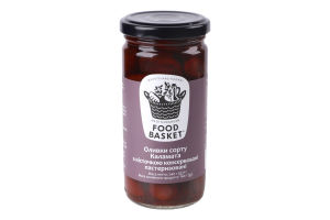 Оливки сорту Каламата з кісточкою консервовані пастеризовані Food Basket с/б 240г