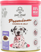 Корм д/дорослих собак Premium шматочки з індичкою в желе 800г ж/б Pet Chef