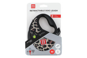 Повідець-рулетка д/собак до 20кг R-leash з контейнером д/пакетів леопард світловідбиваюча стрічка р.M 5м WauDog