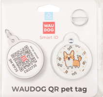 Адресник д/собак та котів Smart ID Коргі з QR паспортом метал коло d30мм WauDog
