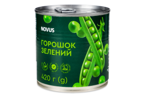 Горошек зеленый консервированный Novus в/с ж/б 420г