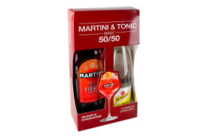 Набір вермут 0.75л 14.9% червоний десертний Fiero Martini+напій безалкогольний Indian Tonic Schweppes 0.75л 1шт