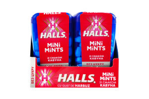 Конфеты со вкусом арбуза без сахара с подсластителями Mini Mints Halls п/у 12.5г