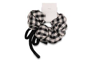 Резинка д/волосся Клітинка текстиль з принтом та бантом 13см