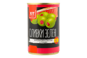 Оливки зеленые фаршированные тунцом Хіт продукт ж/б 300г