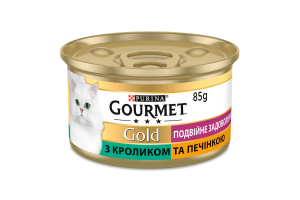 Корм консервированный полнорационный для взрослых котов с кроликом и печенью Двойное удовольствие Gold Gourmet ж/б 85г