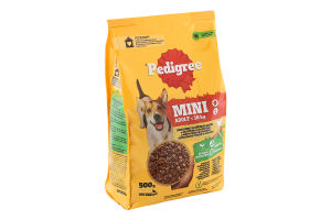 Корм сухой полнорационный для взрослых собак мелких пород С домашней птицей и овощами Mini Pedigree м/у 500г