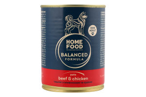 Корм д/дорослих собак Паштет з яловичиною та куркою 360г ж/б Home Food
