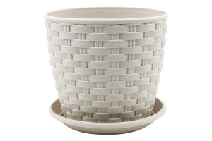 Горщик д/квітів Ротанг біла троянда з підставкою 12*11см арт114055 Алеана