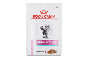 Корм влажный полнорационный для взрослых котов диетический с рыбой тонкие ломтики в соусе Renal Royal Canin д/п 85г