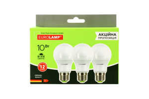 Лампа LED ЕКО A60 10W E27 4000K 3шт Eurolamp