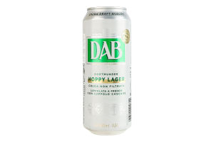 Пиво 0.5л 5% светлое нефильтрованное пастеризованное Hoppy Lager DAB ж/б