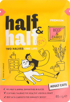 Корм влажный полнорационный для взрослых котов с говядиной и морковью в желе Premium Half&Half д/п 85г
