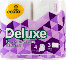 Бумага туалетная 3-слойная 150 листов Deluxe Ecolo 4шт