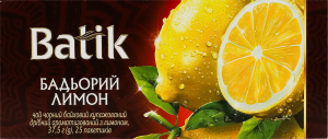 Чай чорний байховий купажований дрібний ароматизований з лимоном Бадьорий лимон Batik в/ґ к/у 25х1.5г