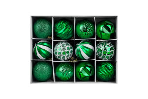 Набір куль новорічних зелених 6см 12шт KYYW098/2