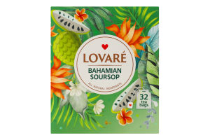 Чай зеленый мелкий с фруктами, лепестками цветов и ароматом саусепа Bahamian soursop Lovare к/у 32х1.5г