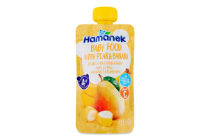 Пюре для дітей від 4міс гомогенізоване стерилізоване з груш і бананів з вітаміном С Hamanek д/п 120г