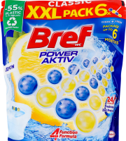 Засіб для чищення унітазу твердий туалетний блок Лимонна свіжість Power aktiv Bref 6х50г