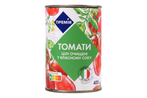 Томаты целые бланшированные Премія ж/б 400г