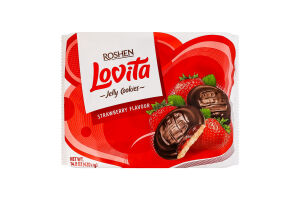Печиво здобне з желейною начинкою Полуниця Jelly Cookies Lovita Roshen м/у 420г