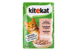 Корм консервований повнораціонний для дорослих котів З лососем в соусі Kitekat д/п 85г
