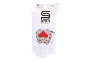 Шкарпетки жіночі Premier socks з вис.Резин. котик з серцем р.23-25 біл. арт.8300