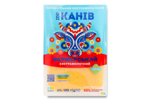 Сир 55% твердий нарізка слайсами Фермерський екстрамолочний Канів лоток 135г