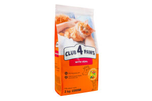 Корм сухой полнорационный для взрослых котов С телятиной Premium Club 4 Paws м/у 2кг