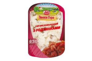 Сир кисломолочний 9.5% з родзинками Звени Гора лоток 200г