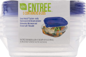 Smart Sense Entree Containers & Lids - 5 CT