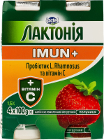 Напій кисломолочний 1.5% йогуртний з наповнювачем Полуниця Імун+ Лактонія к/у 4х100г