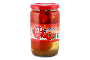 Томаты маринованные пастеризованные По-херсонски Хуторок 1с с/б 680г