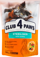 Корм сухий повнораціонний для дорослих стерилізованих котів З індичкою Premium Club 4 Paws д/п 900г