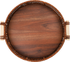 Таця плетена з ручками бамбукове дно 30см
