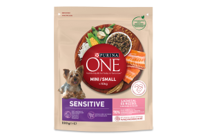 Корм сухий для дорослих собак дрібних порід з чутливим травленням з лососем та рисом Sensitive Purina One д/п 800г