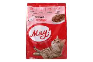 Корм сухой полнорационный для взрослых котов Нежный кролик Мяу! м/у 300г