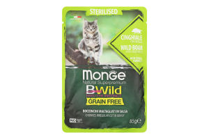 Корм влажный для взрослых стерилизованных котов с мясом кабана и овощами BWild Natural superpremium Monge д/п 85г